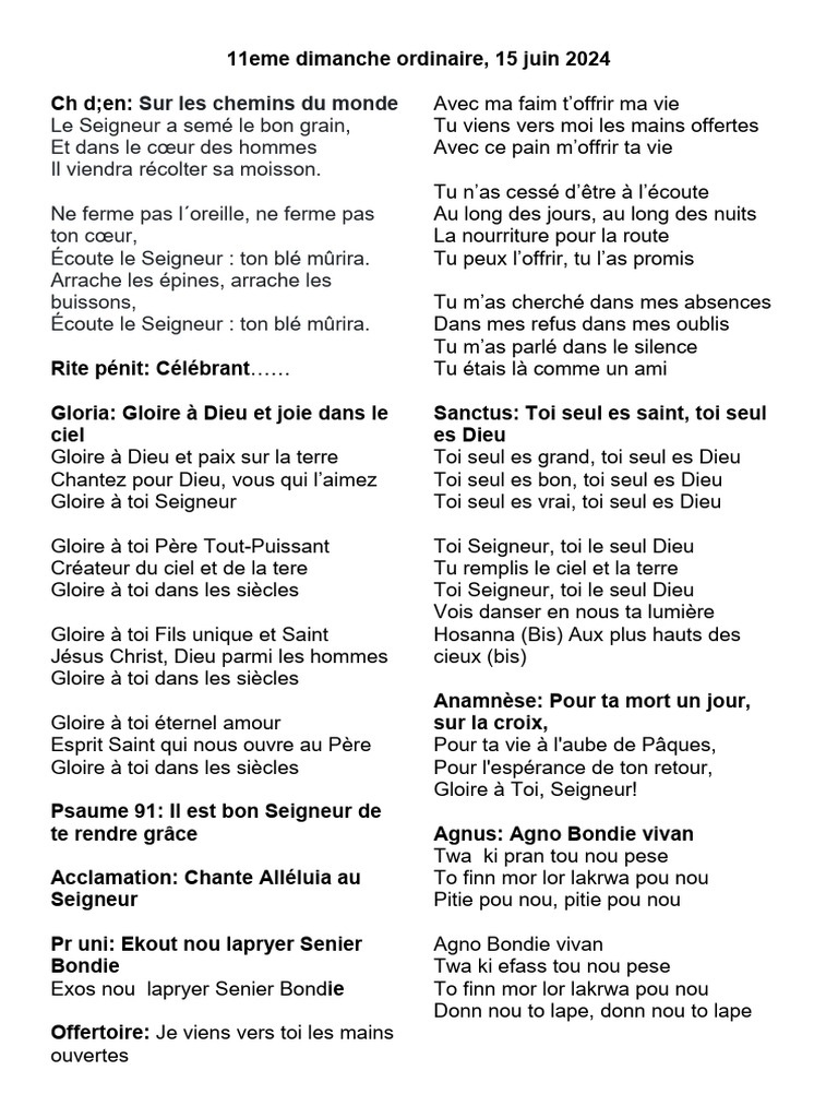 Dimanche de la Moisson et de la Paix | PDF | Dieu | Liturgie catholique