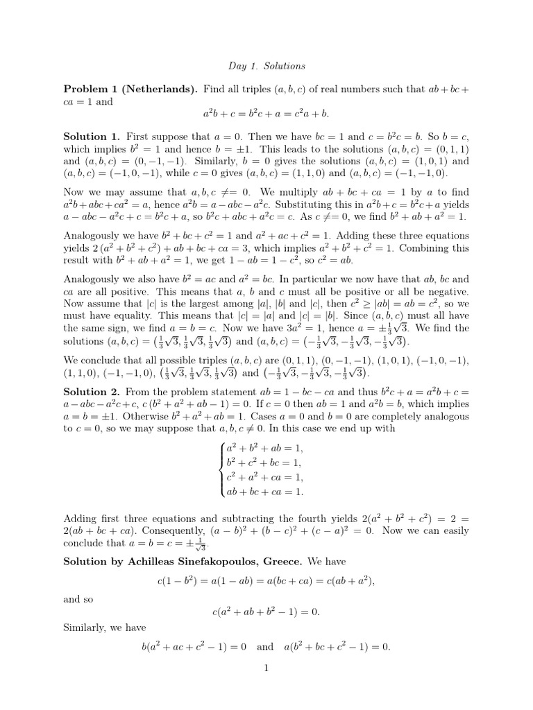 Solutions Day1 | PDF | Triangle | Circle