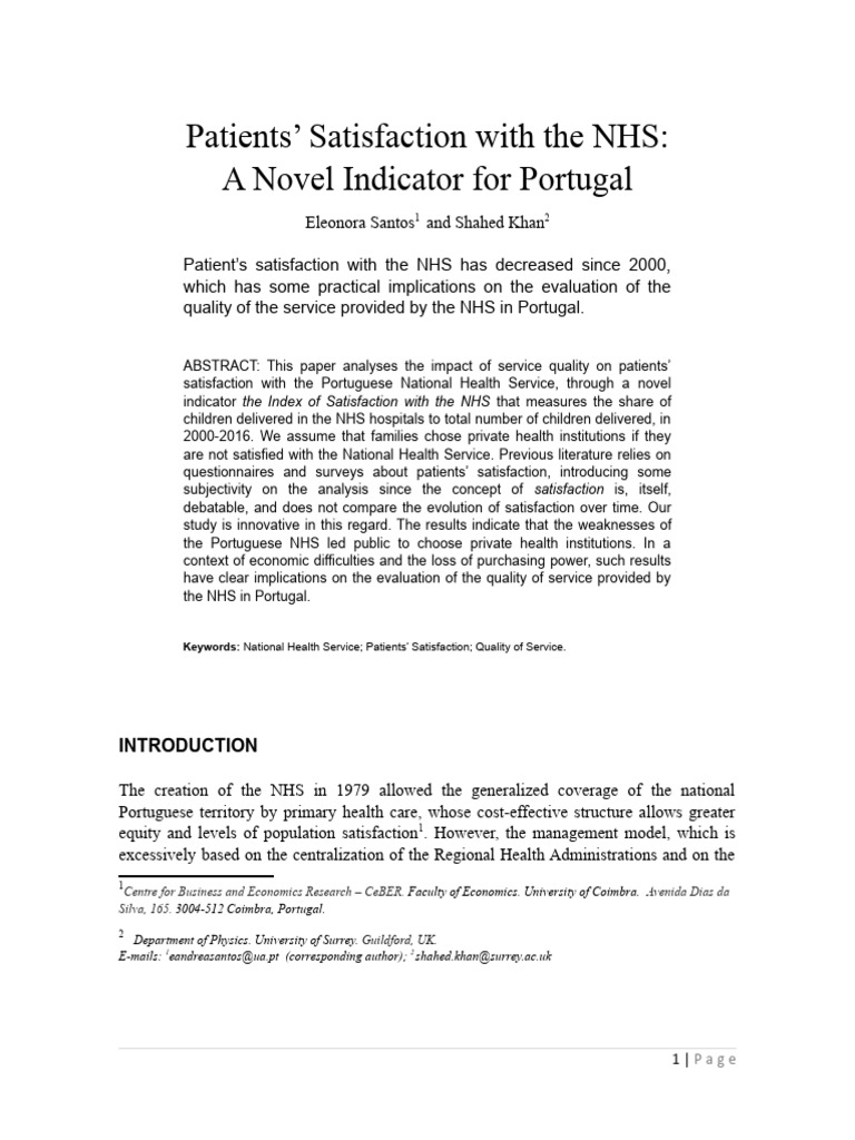 Patients Satisfaction | PDF | National Health Service | Health Care