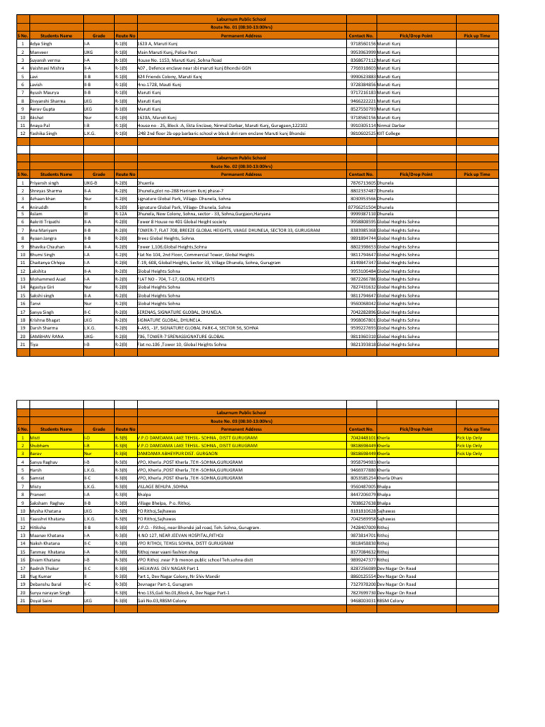 Laburnum School Transport Roster | PDF