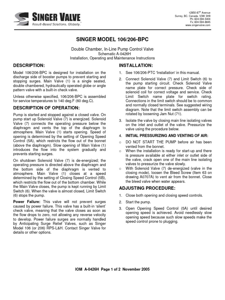 106 206 BPC IOM Operation Guide | PDF | Valve | Pump