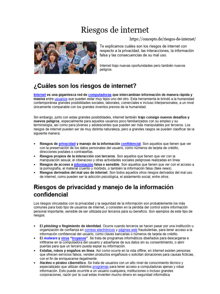 riesgos de internet | PDF | Internet | Servicio de redes sociales