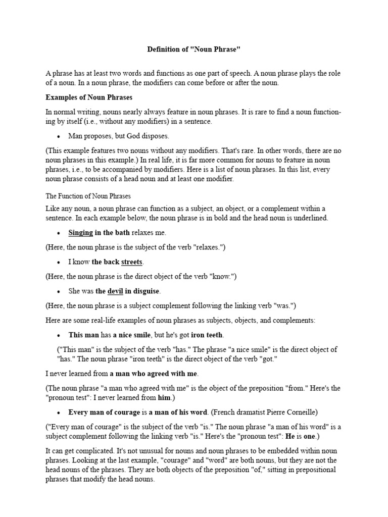 Noun Phrase Functions and Examples | PDF | Language Arts & Discipline ...
