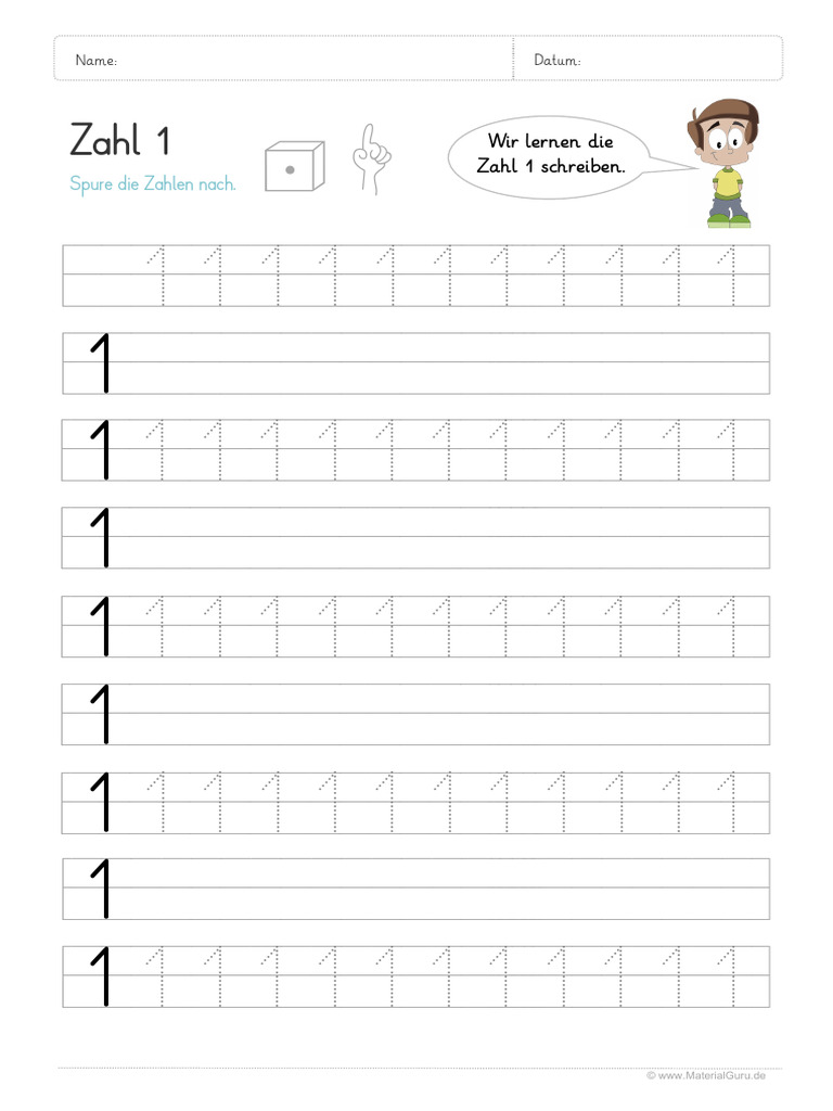 Arbeitsblatt Zahlen Schreiben Lernen Zahl 01 03 | PDF | Language Arts
