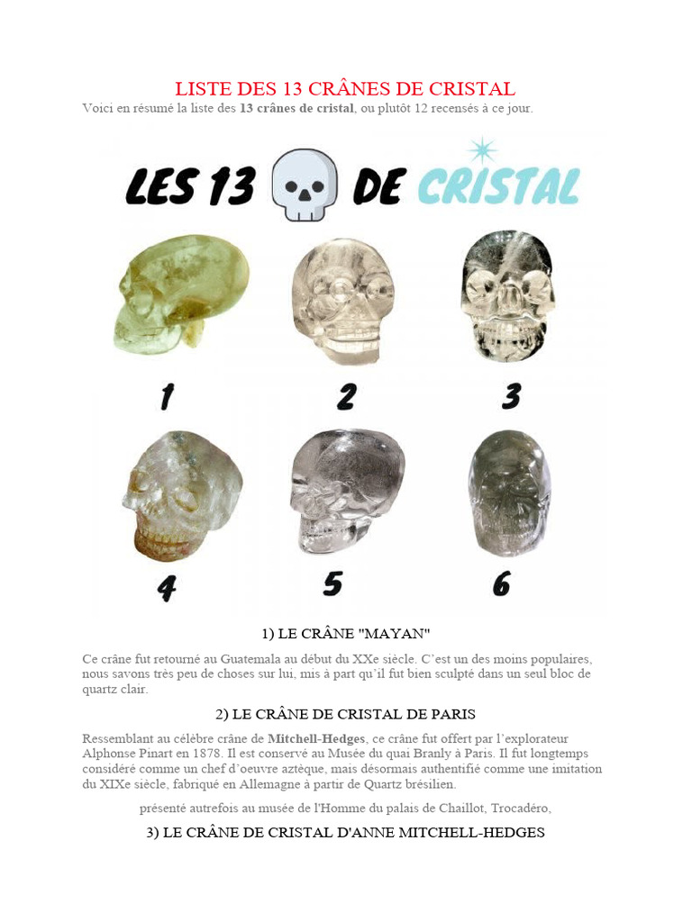 Liste des 13 crânes de cristal | Sciences sociales | Jeunes adultes