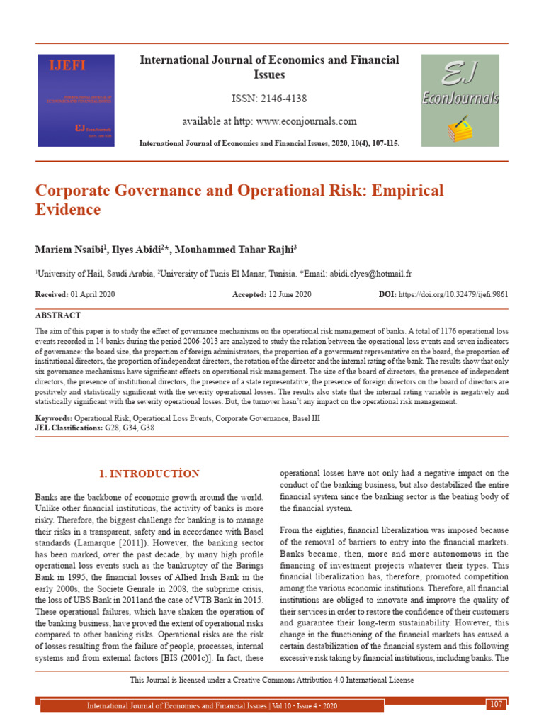 Corporate Governance and Operational Risk Empirica | Download Free PDF ...