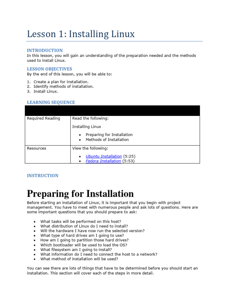 Lesson 1 1 installing linux pdf linux distribution booting