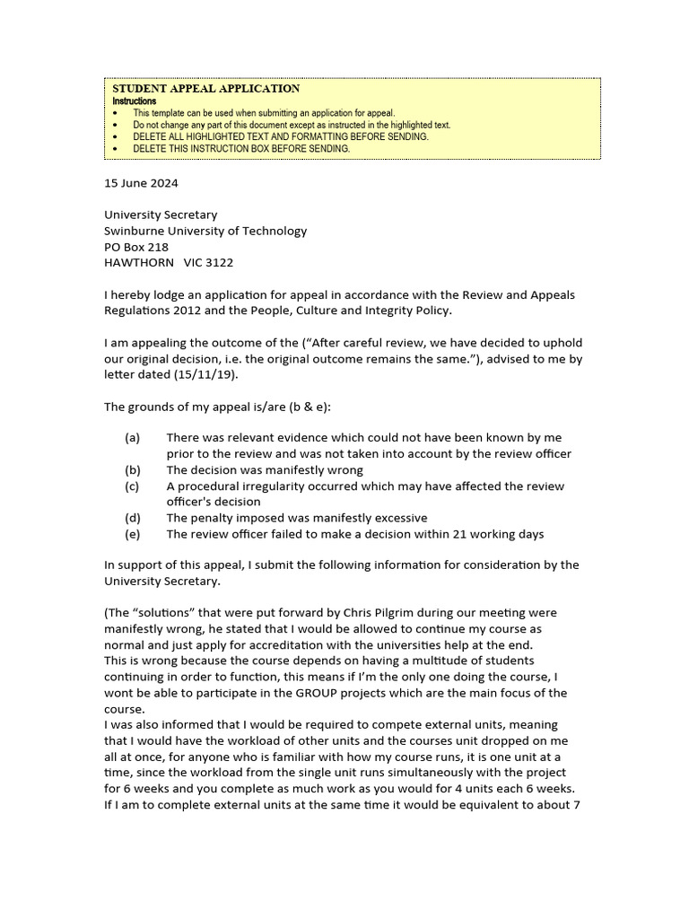 Appeal Application Against University Decision | PDF | Justice | Crime ...