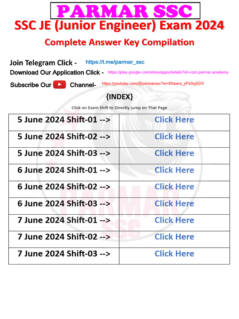 SSC JE Exam 2024 Answer Key Compilation English - Parmar SSC