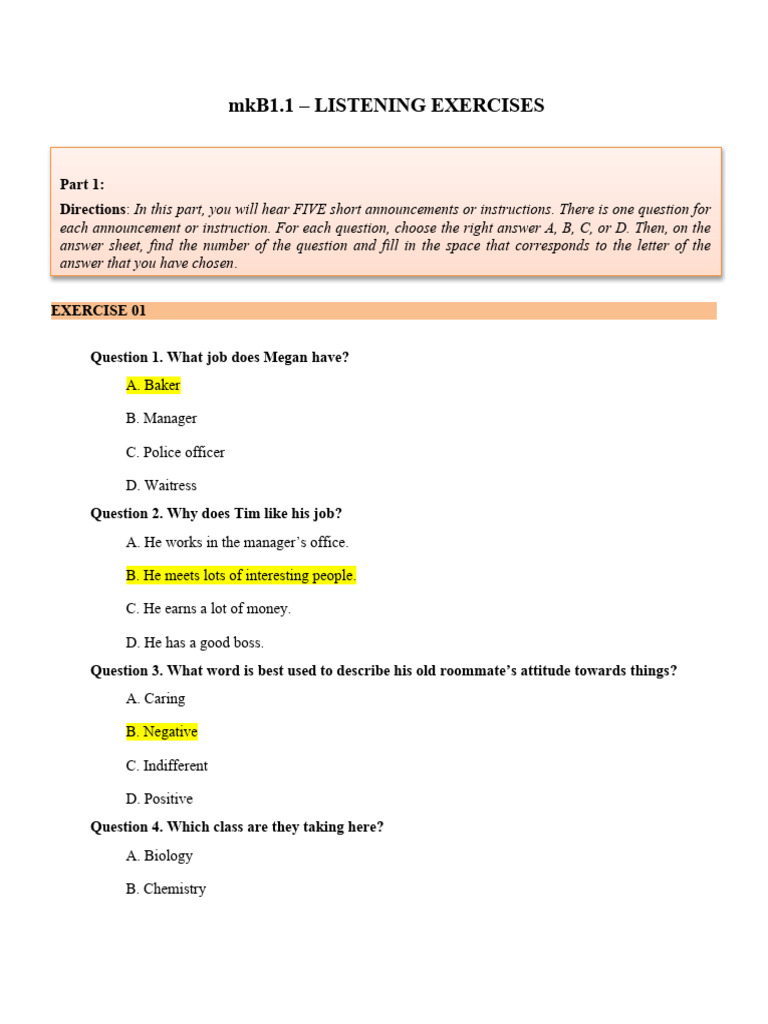 B1 1 Listening Exercises Pdf