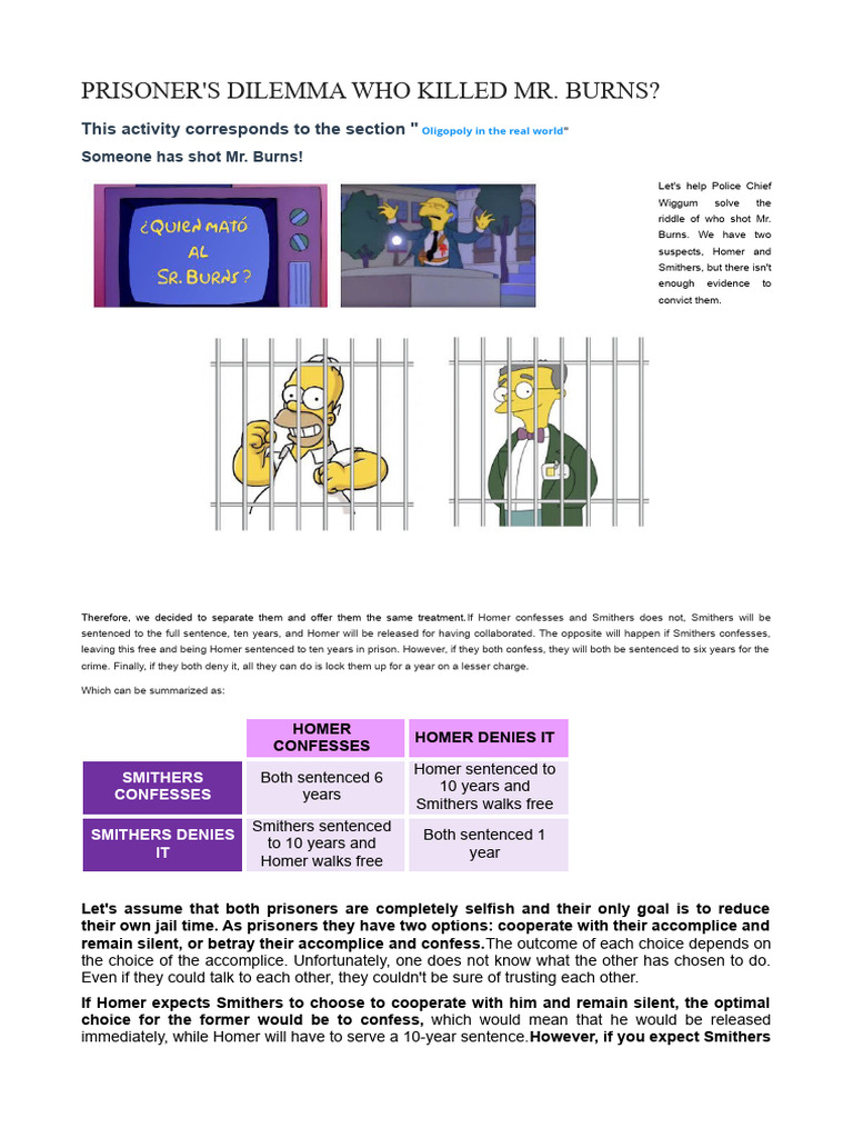 Prisoners Dilemma Who Shot Mr Burns Pdf 