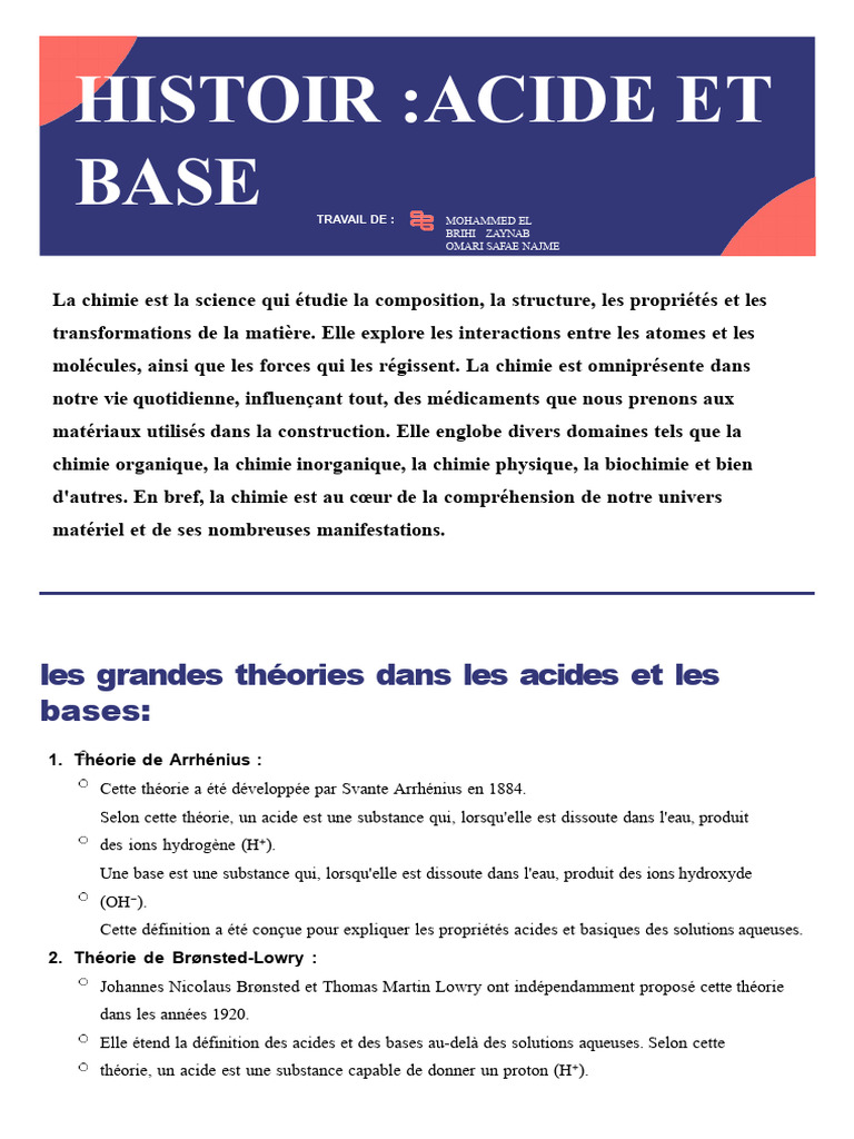 Théories des acides et bases en chimie | PDF | Acide | Chimie