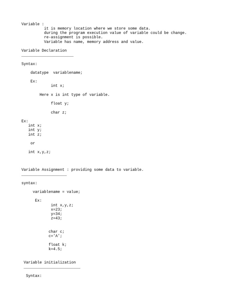 Variable and Printf Function in C | PDF