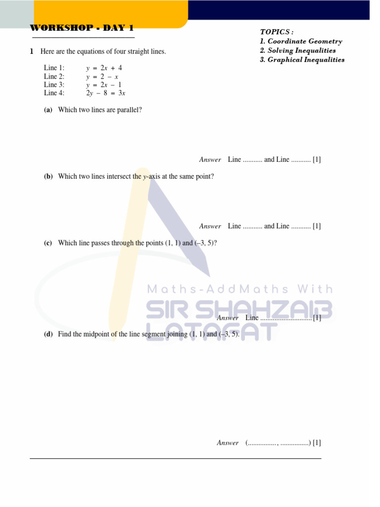 Workshop (Day 1 - Coordinate Geometry and Inequalities) | PDF | Line ...
