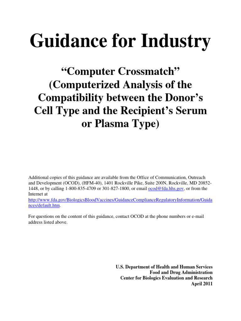 Computer Crossmatch Guidance for Blood Compatibility | PDF | Blood Type ...