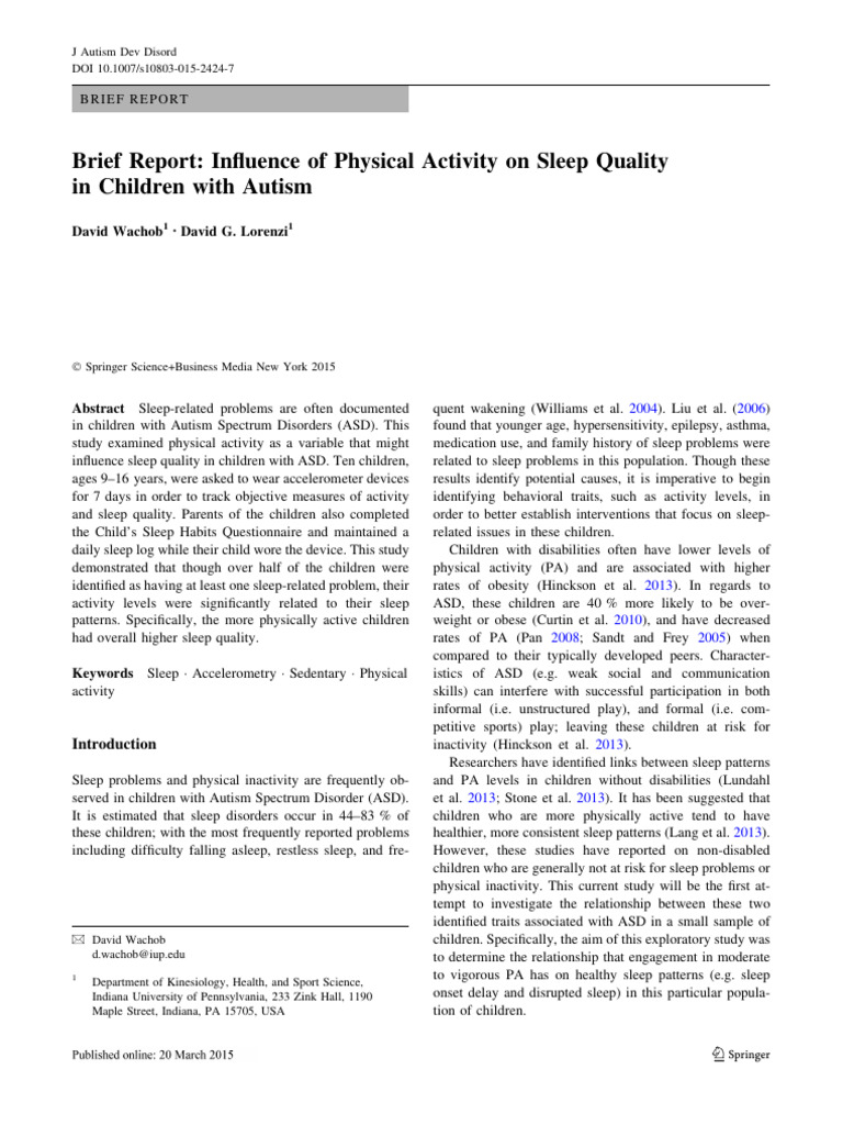 Physical Activity's Impact on Sleep in ASD | PDF | Autism Spectrum | Sleep