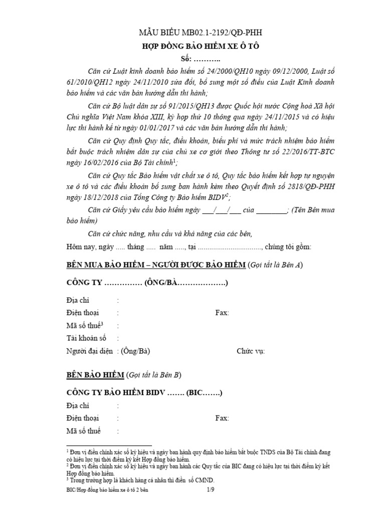 Mau Hop Dong Bao Hiem | PDF