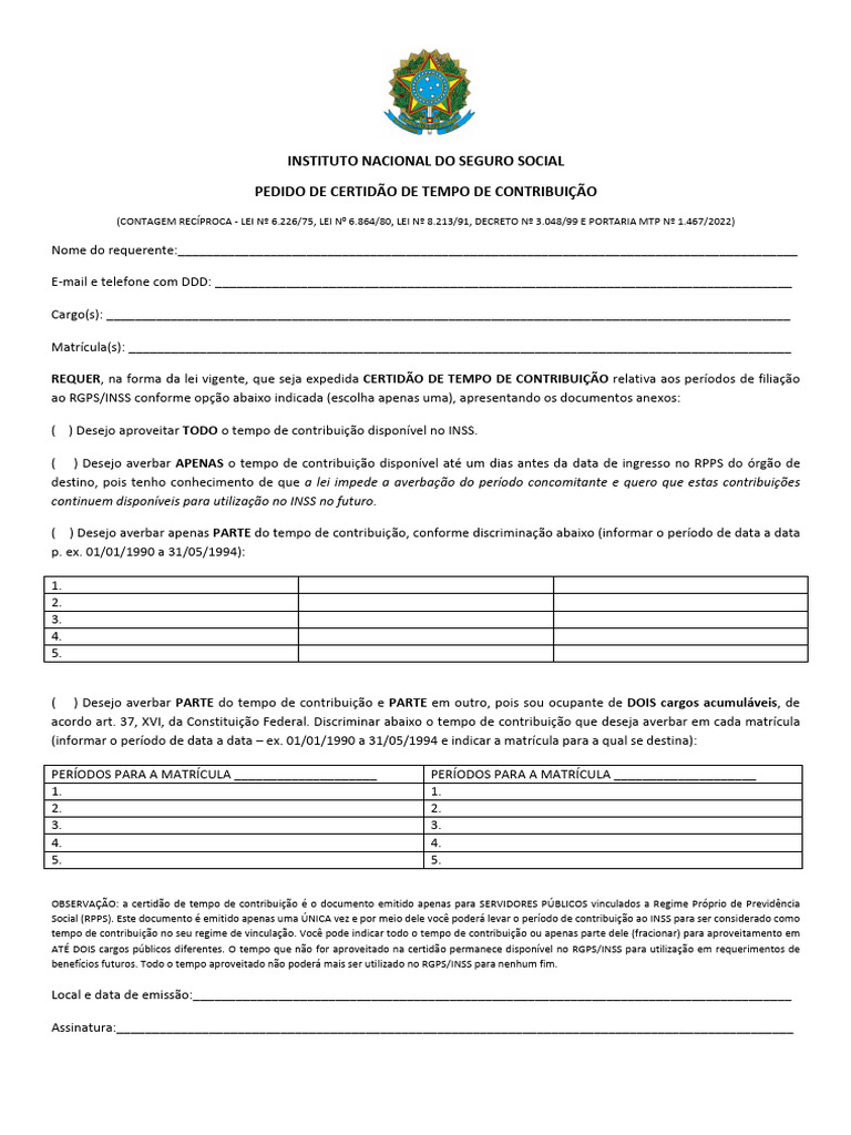 Pedido de Certidão de Tempo de Contribuição | PDF | Governo