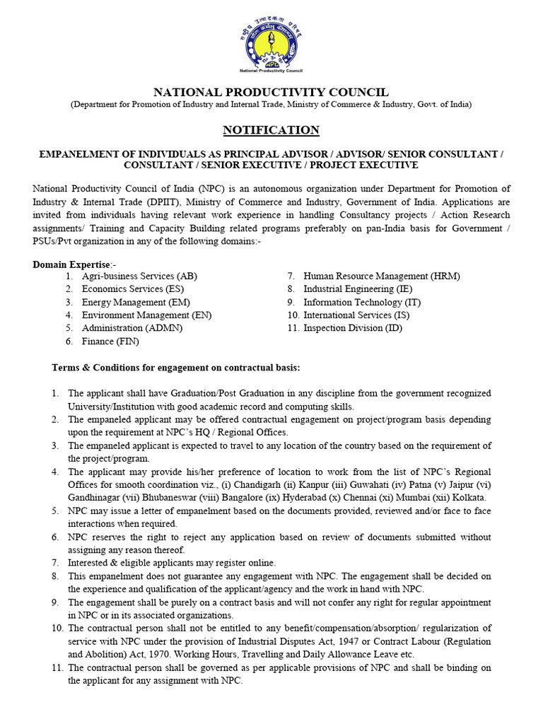 Advertisement Notification - Manpower Empanelment | PDF | Economies ...