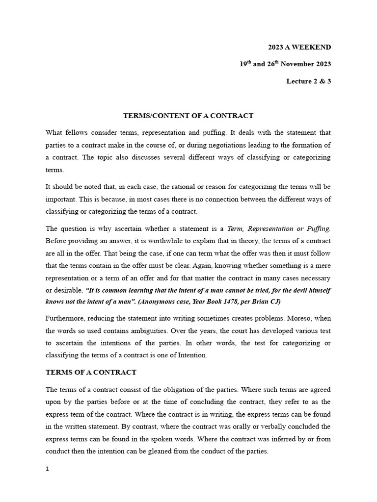 Contract Ii Composite Notes | PDF | Misrepresentation | Parol Evidence Rule