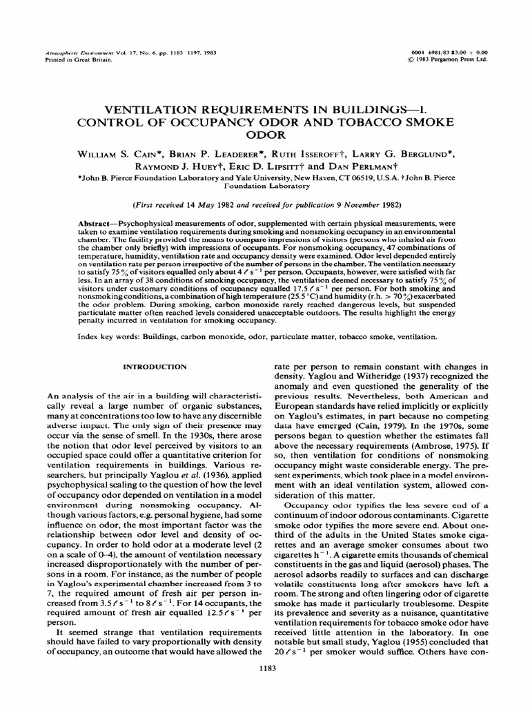 Ventilation Needs for Tobacco Smoke Odor | PDF | Ventilation ...