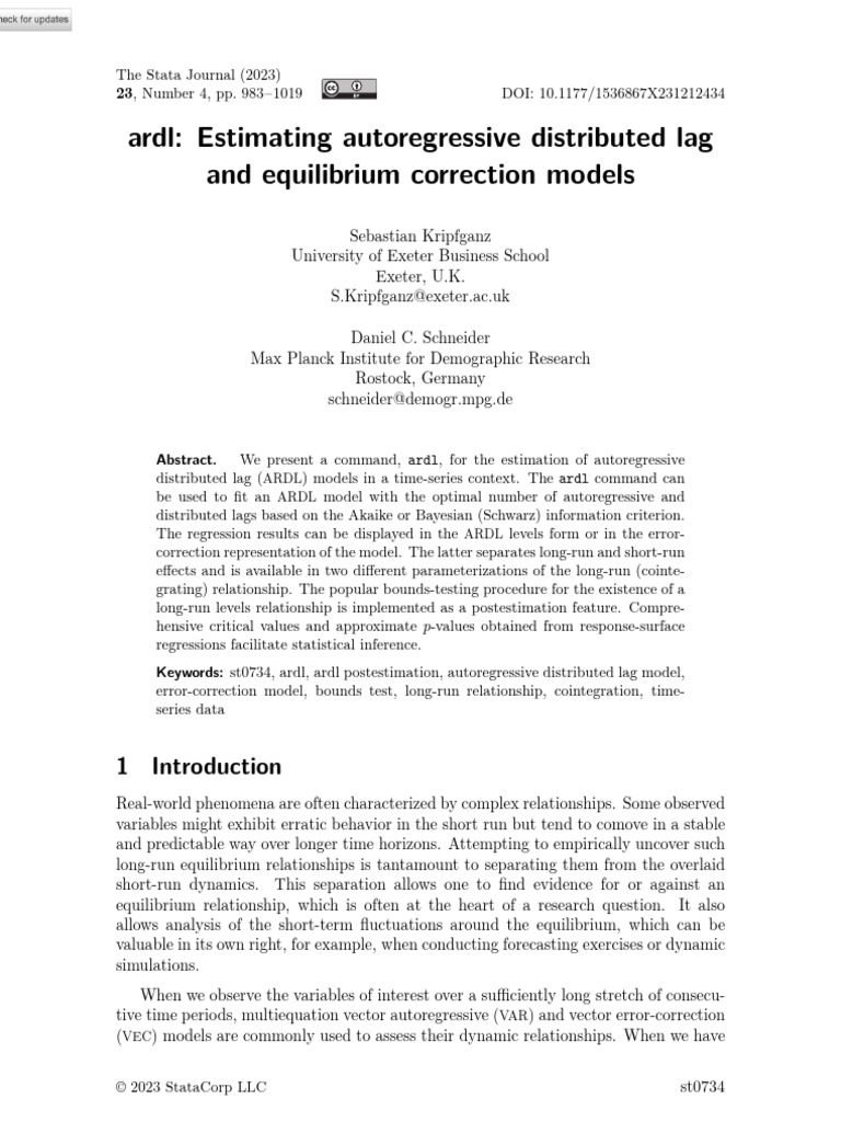 Kripfganz Schneider 2023 Ardl Estimating Autoregressive Distributed Lag ...