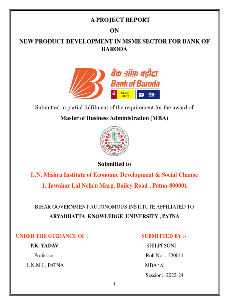 MSME Project Report for Bank of Baroda | PDF | Banks | Credit