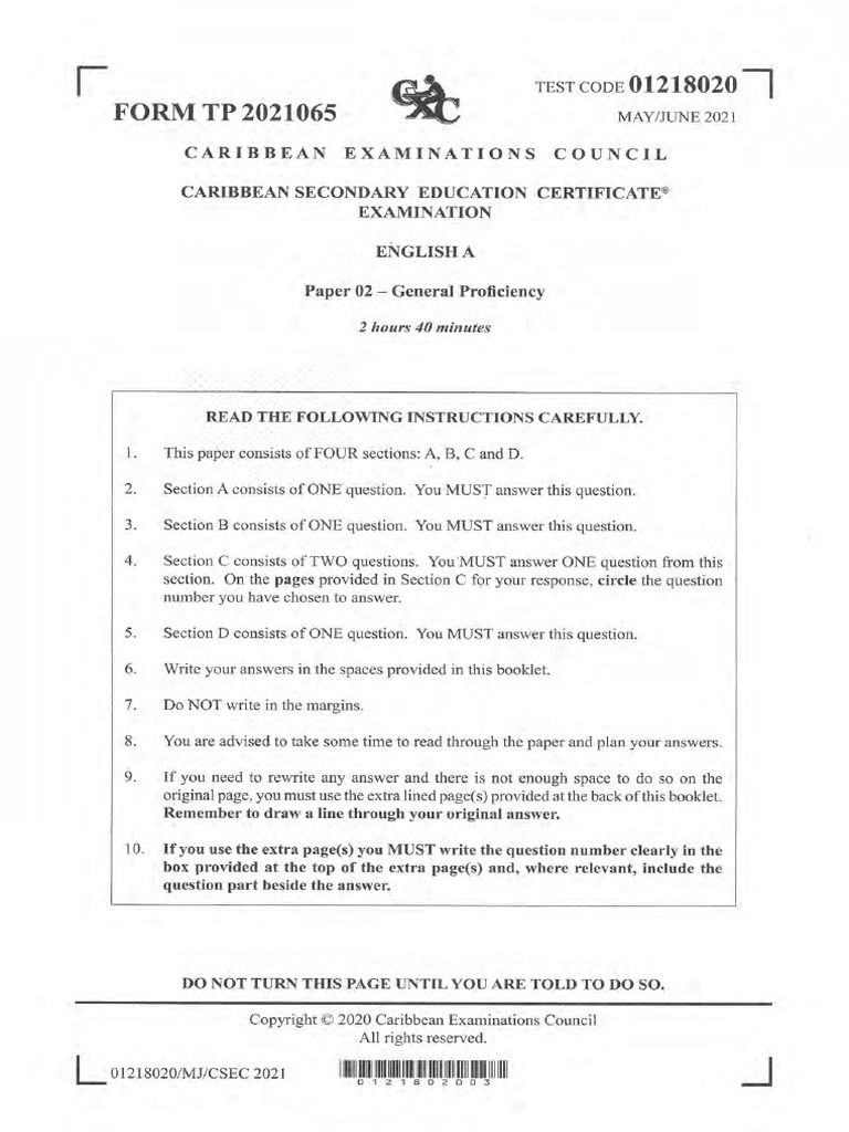 Csec English A p2 2021 | PDF