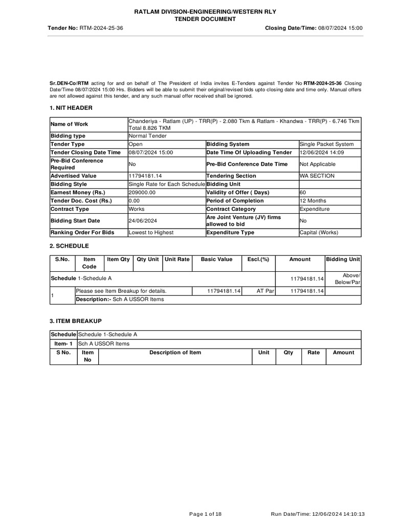 Tender for Railway Track Renewal | PDF