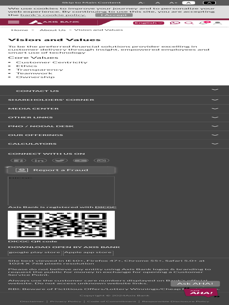 Vision and Values Core Values Axis Bank PDF