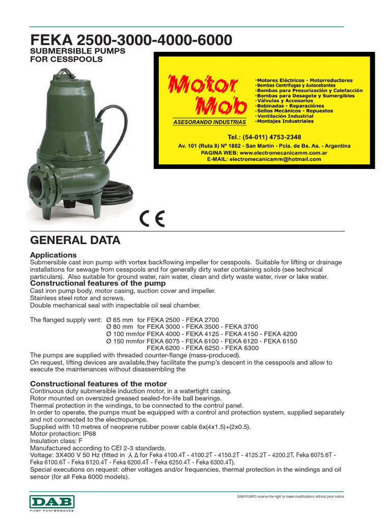 DAB FEKA Submersible Pump Overview | PDF | Pump | Liquids