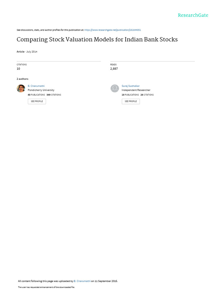 Comparing Stock Valuation Models For Indian Bank Stocks: July 2014 ...