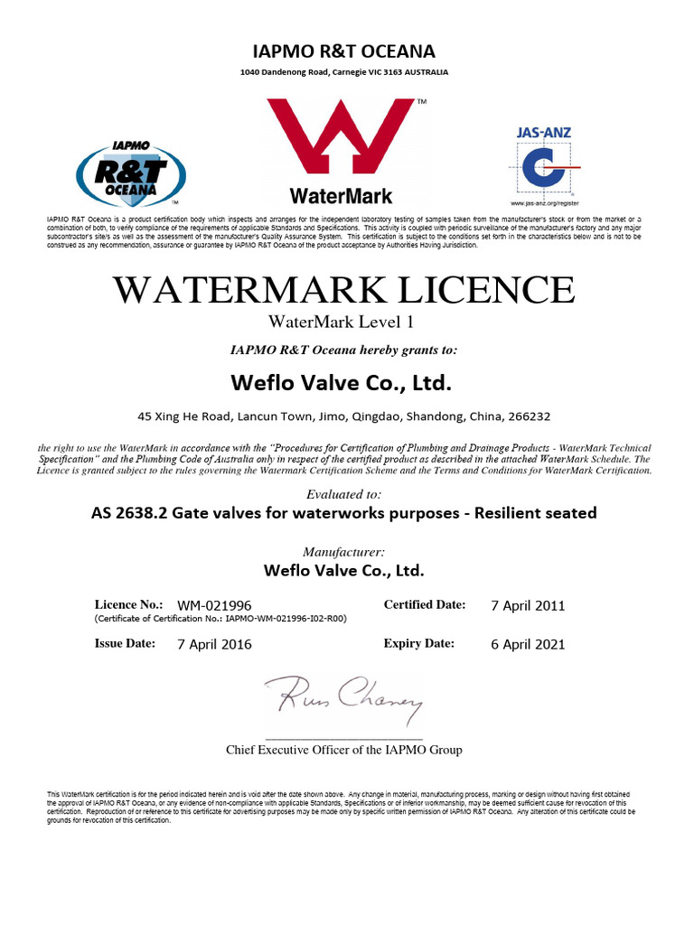 IAPMO WaterMark Certification Details | PDF | Certification
