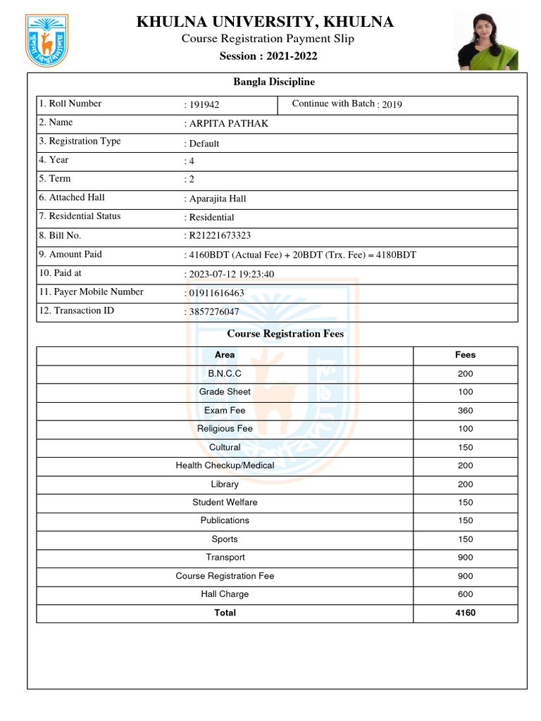 Khulna University Course Payment Slip | PDF