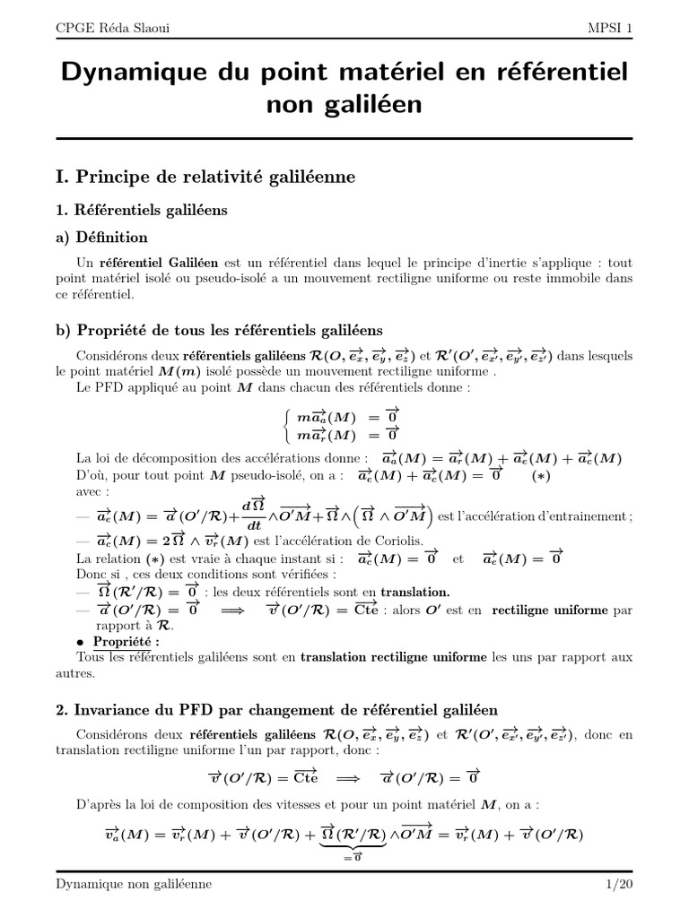 Dynamique en Référentiels Non Galiléens | PDF | Accélération | Lois du ...