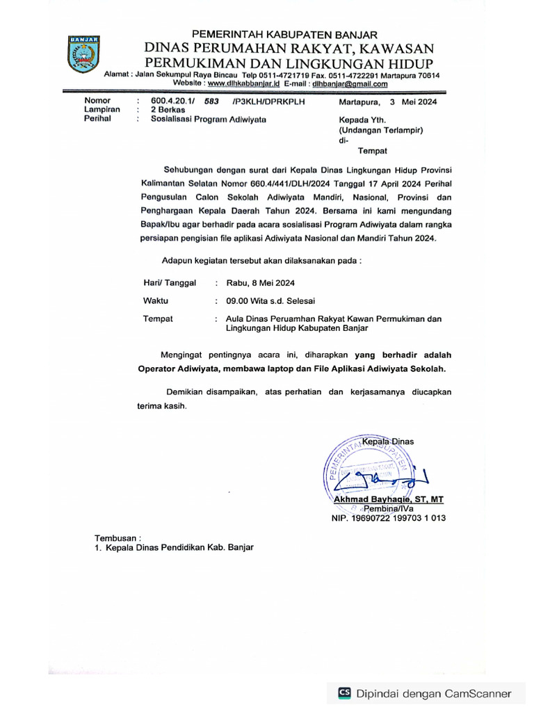 surat sos program Adiwiyata | PDF