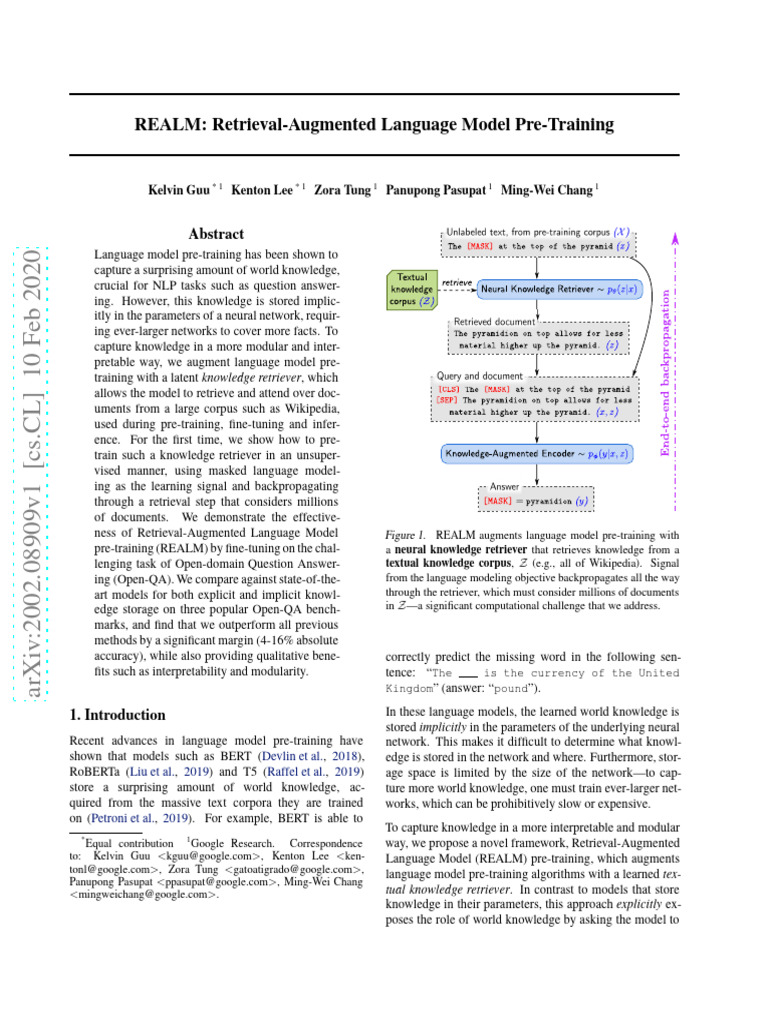 REALM: Retrieval-Augmented Language Model | PDF | Machine Learning ...