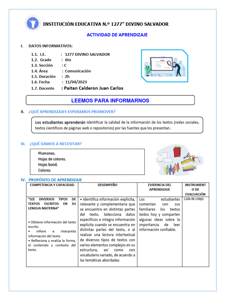 D1 A1 Sesion Leemos para Informarnos | PDF | Información | Evaluación