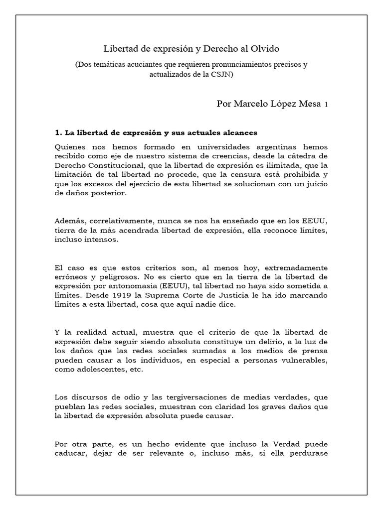 Libertad de Expresión vs Derecho al Olvido | PDF | Libertad de ...