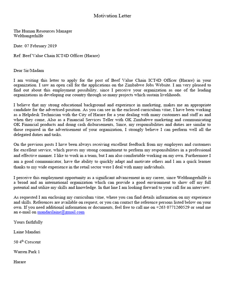 Job Motivation Letter Template | PDF