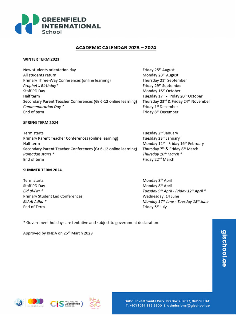 Academic Calendar 2023-2024 Overview | PDF