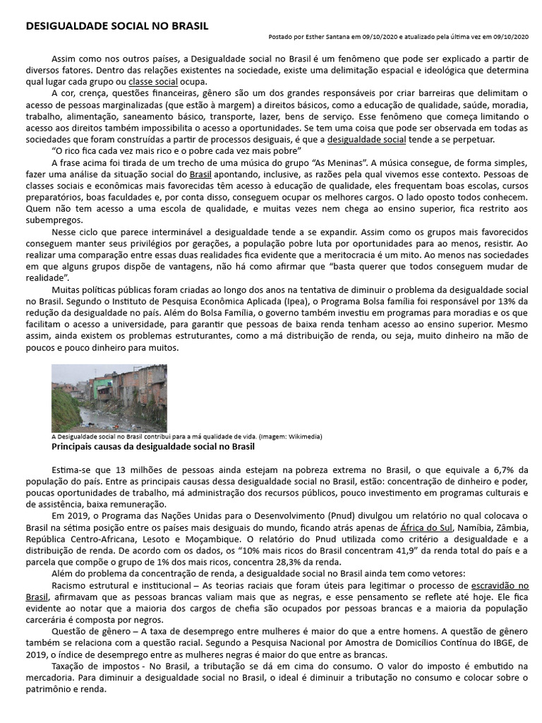 Desigualdade Social No Brasil | PDF | Desigualdade social ...