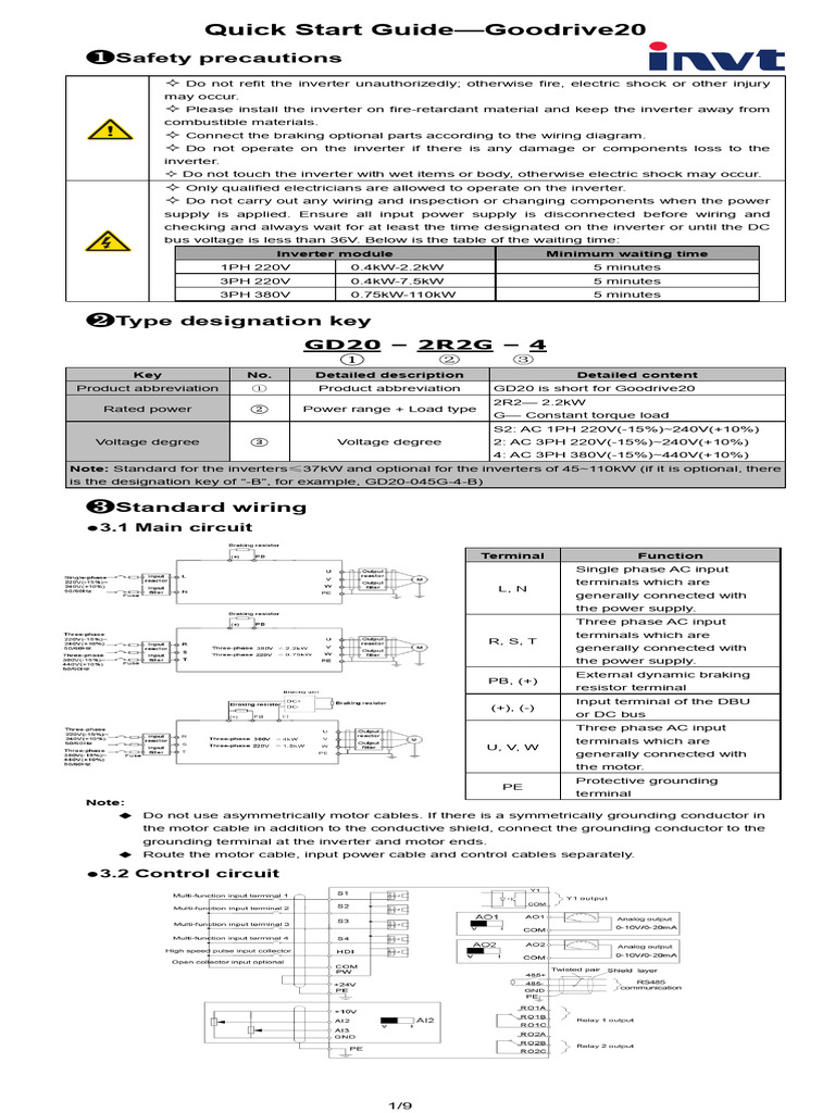 Quick Start Guide for Goodrive20 Inverter | PDF | Power Supply ...