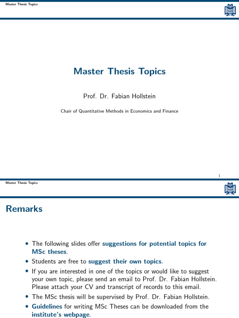 MSc Thesis Topics in Finance | PDF | Beta (Finance) | Option (Finance)