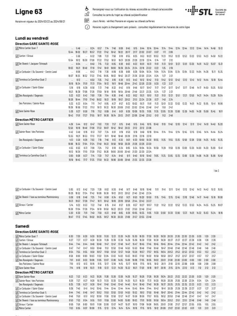 Horaire Bus 63: Mars à Juin 2024 | PDF