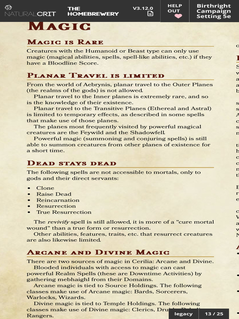 Birthright Campaign Setting 5e The Homebrewery Download Free PDF