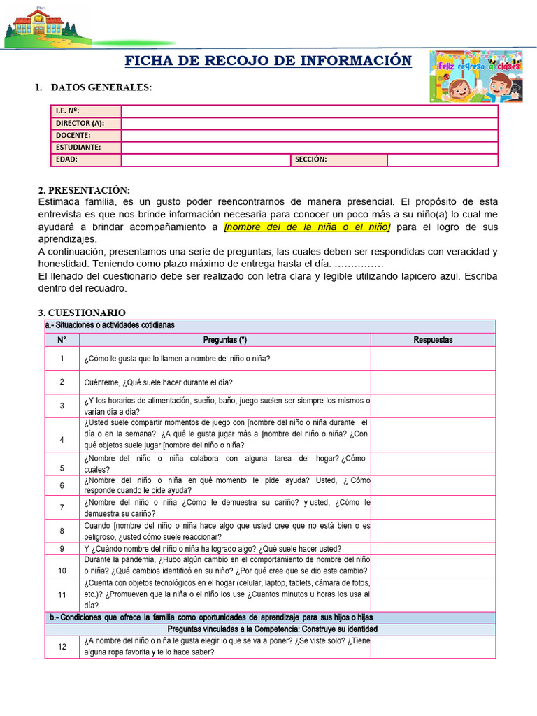 Ficha de Recojo de Información Familiar | PDF