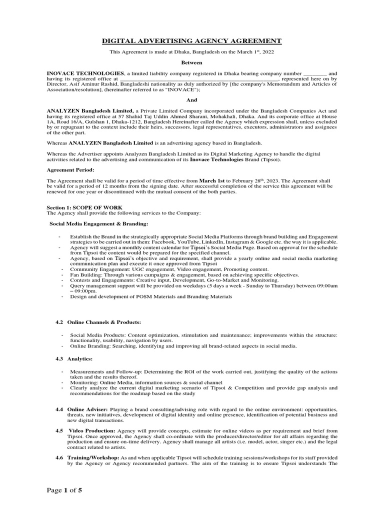 Analyzen-Inovace Technologies (Tipsoi) Draft Agreement | PDF | Digital ...