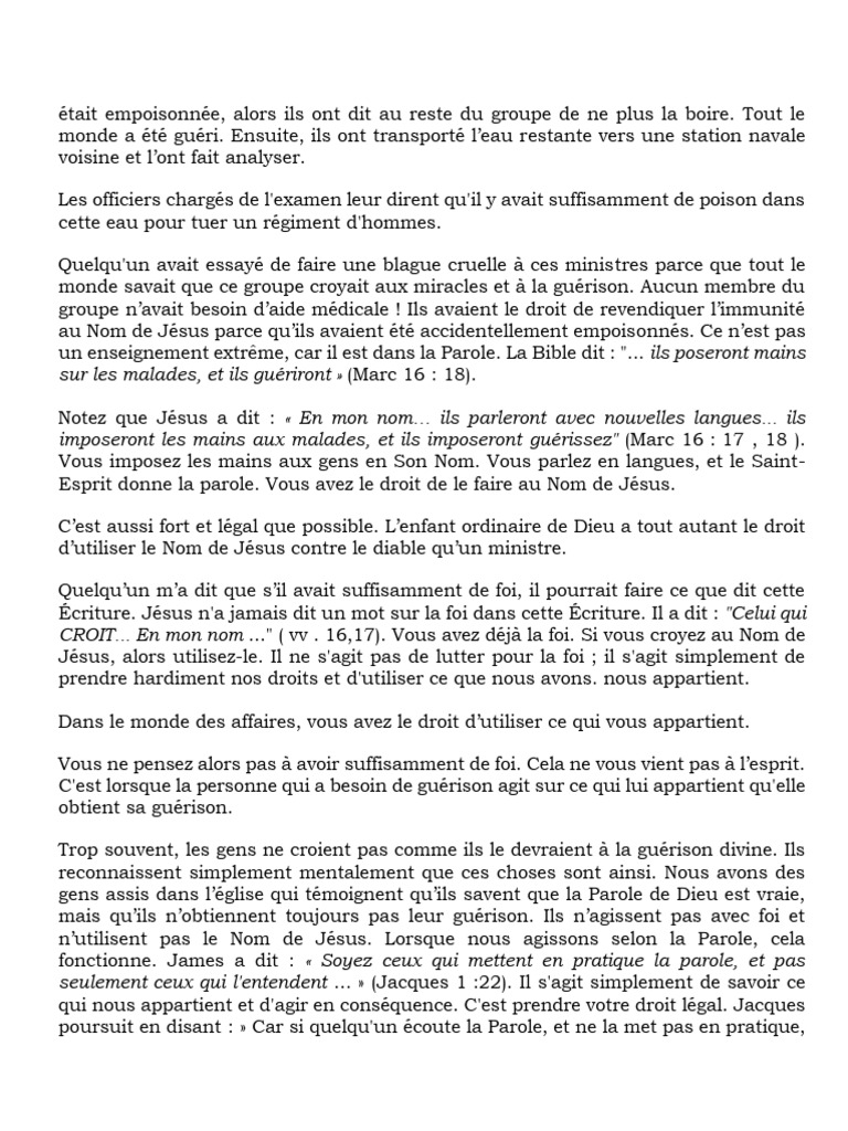 Guérison divine par le Nom de Jésus | PDF | Évangile selon Marc | Dieu