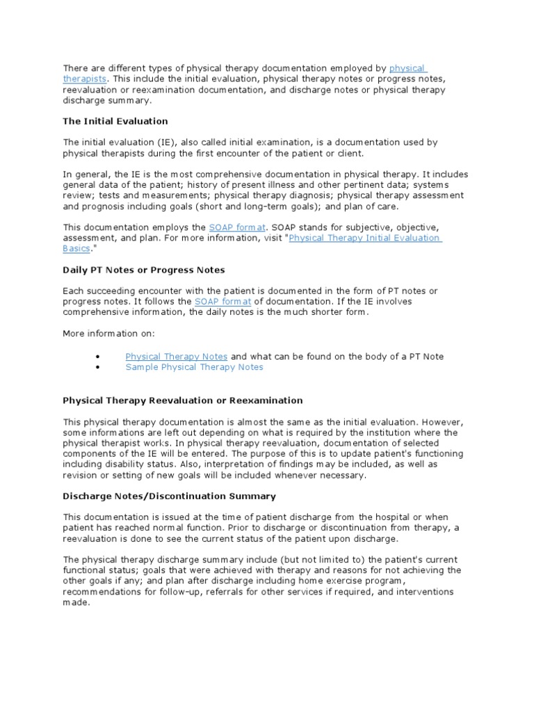 Physical Therapy Documentation Guide | PDF | Physical Therapy | Health ...